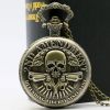 Antique Bronze Gun Skull DEFENDING LIBERTY SINCE 1791 2nd AMENDMENT MILITARY Quartz Necklace Pocket Watch Pendant Gifts for Men