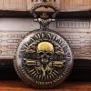 New 2ND AMENDMENT Bronze Skull Pendant Pocket Watch Men Watches with Necklace Chain Men Gift masculino relogio hombre Saati